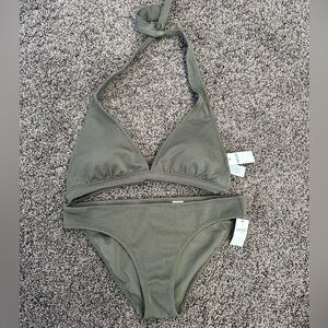 NWT Aerie Women's Swimsuit Halter Top (M) And Bottoms (S) Olive